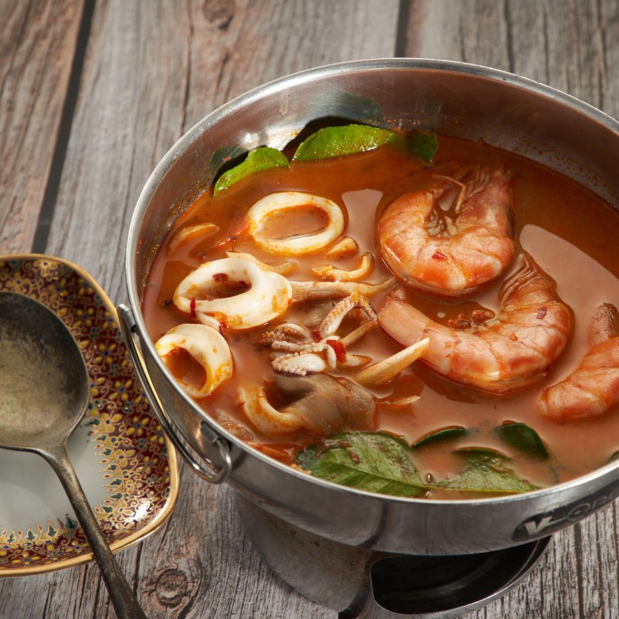 Spicy creamy red tom yum soup
